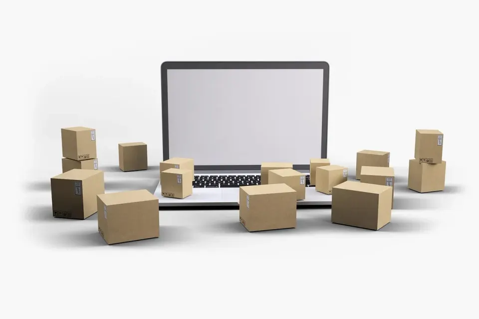 delivery, boxes, laptop, online shopping