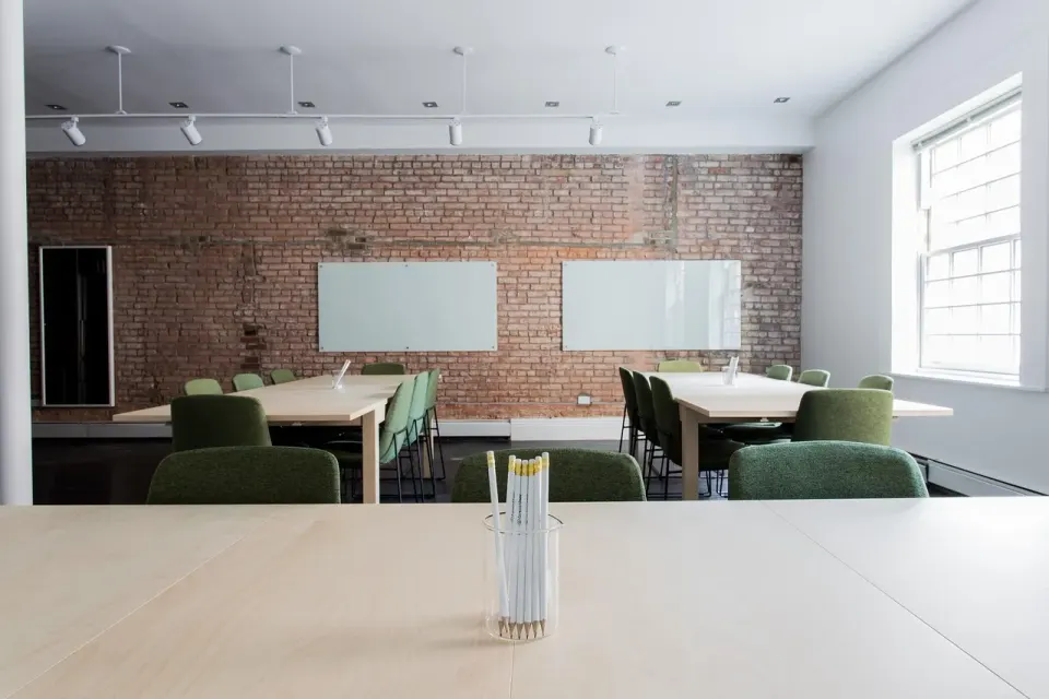 bricks, chairs, classroom, empty