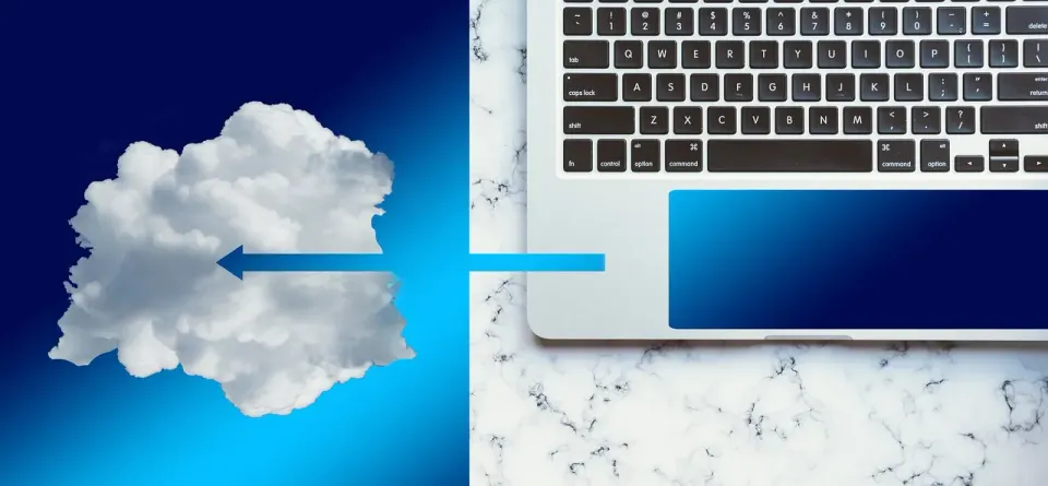 A laptop with a cloud graphic, representing running Windows from the cloud instead of the local PC